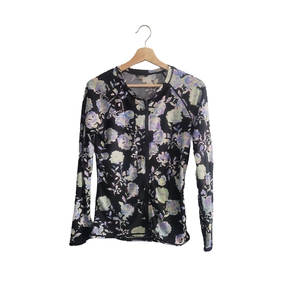 VOLCOM Floral Zip Front Long Sleeve Activewear Top - Size L/G